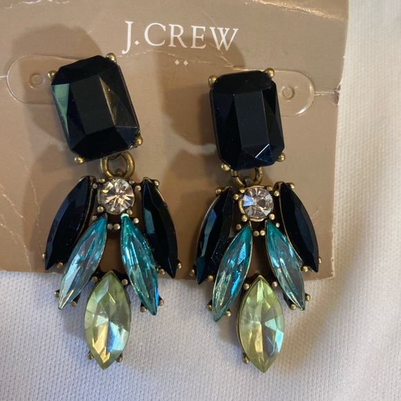 J. Crew Jeweled Earrings Black Blue Green Marquis Cut